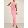 imagePRETTYGARDEN Womens 2025 Summer Semi Formal Midi Dresses Sleeveless Ruched Bodycon Slit Long Elegant Cocktail Party DressPink