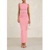imagePRETTYGARDEN Womens 2025 Summer Semi Formal Midi Dresses Sleeveless Ruched Bodycon Slit Long Elegant Cocktail Party DressPink