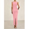 imagePRETTYGARDEN Womens 2025 Summer Semi Formal Midi Dresses Sleeveless Ruched Bodycon Slit Long Elegant Cocktail Party DressPink