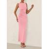 imagePRETTYGARDEN Womens 2025 Summer Semi Formal Midi Dresses Sleeveless Ruched Bodycon Slit Long Elegant Cocktail Party DressPink