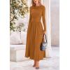 imagePRETTYGARDEN Womens Spring Casual Long Sleeve Maxi Dresses Crewneck Ruched A Line Flowy Elegant Modest Going Out DressBrown Yellow