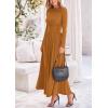 imagePRETTYGARDEN Womens Spring Casual Long Sleeve Maxi Dresses Crewneck Ruched A Line Flowy Elegant Modest Going Out DressBrown Yellow