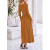 imagePRETTYGARDEN Womens Spring Casual Long Sleeve Maxi Dresses Crewneck Ruched A Line Flowy Elegant Modest Going Out DressBrown Yellow