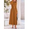 imagePRETTYGARDEN Womens Spring Casual Long Sleeve Maxi Dresses Crewneck Ruched A Line Flowy Elegant Modest Going Out DressBrown Yellow