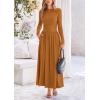 imagePRETTYGARDEN Womens Spring Casual Long Sleeve Maxi Dresses Crewneck Ruched A Line Flowy Elegant Modest Going Out DressBrown Yellow