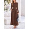 imagePRETTYGARDEN Womens Spring Casual Long Sleeve Maxi Dresses Crewneck Ruched A Line Flowy Elegant Modest Going Out DressCoffee