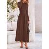 imagePRETTYGARDEN Womens Spring Casual Long Sleeve Maxi Dresses Crewneck Ruched A Line Flowy Elegant Modest Going Out DressCoffee
