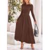 imagePRETTYGARDEN Womens Spring Casual Long Sleeve Maxi Dresses Crewneck Ruched A Line Flowy Elegant Modest Going Out DressCoffee