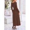 imagePRETTYGARDEN Womens Spring Casual Long Sleeve Maxi Dresses Crewneck Ruched A Line Flowy Elegant Modest Going Out DressCoffee