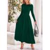 imagePRETTYGARDEN Womens Spring Casual Long Sleeve Maxi Dresses Crewneck Ruched A Line Flowy Elegant Modest Going Out DressDark Green