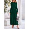 imagePRETTYGARDEN Womens Spring Casual Long Sleeve Maxi Dresses Crewneck Ruched A Line Flowy Elegant Modest Going Out DressDark Green