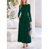 imagePRETTYGARDEN Womens Spring Casual Long Sleeve Maxi Dresses Crewneck Ruched A Line Flowy Elegant Modest Going Out DressDark Green