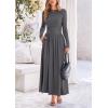 imagePRETTYGARDEN Womens Spring Casual Long Sleeve Maxi Dresses Crewneck Ruched A Line Flowy Elegant Modest Going Out DressGrey