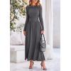 imagePRETTYGARDEN Womens Spring Casual Long Sleeve Maxi Dresses Crewneck Ruched A Line Flowy Elegant Modest Going Out DressGrey