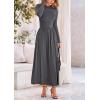 imagePRETTYGARDEN Womens Spring Casual Long Sleeve Maxi Dresses Crewneck Ruched A Line Flowy Elegant Modest Going Out DressGrey
