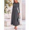 imagePRETTYGARDEN Womens Spring Casual Long Sleeve Maxi Dresses Crewneck Ruched A Line Flowy Elegant Modest Going Out DressGrey