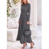 imagePRETTYGARDEN Womens Spring Casual Long Sleeve Maxi Dresses Crewneck Ruched A Line Flowy Elegant Modest Going Out DressGrey