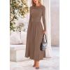 imagePRETTYGARDEN Womens Spring Casual Long Sleeve Maxi Dresses Crewneck Ruched A Line Flowy Elegant Modest Going Out DressKhaki
