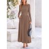 imagePRETTYGARDEN Womens Spring Casual Long Sleeve Maxi Dresses Crewneck Ruched A Line Flowy Elegant Modest Going Out DressKhaki