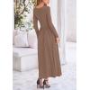 imagePRETTYGARDEN Womens Spring Casual Long Sleeve Maxi Dresses Crewneck Ruched A Line Flowy Elegant Modest Going Out DressKhaki