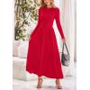 imagePRETTYGARDEN Womens Spring Casual Long Sleeve Maxi Dresses Crewneck Ruched A Line Flowy Elegant Modest Going Out DressRed