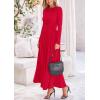 imagePRETTYGARDEN Womens Spring Casual Long Sleeve Maxi Dresses Crewneck Ruched A Line Flowy Elegant Modest Going Out DressRed