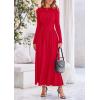 imagePRETTYGARDEN Womens Spring Casual Long Sleeve Maxi Dresses Crewneck Ruched A Line Flowy Elegant Modest Going Out DressRed
