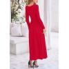 imagePRETTYGARDEN Womens Spring Casual Long Sleeve Maxi Dresses Crewneck Ruched A Line Flowy Elegant Modest Going Out DressRed