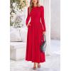 imagePRETTYGARDEN Womens Spring Casual Long Sleeve Maxi Dresses Crewneck Ruched A Line Flowy Elegant Modest Going Out DressRed