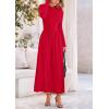 imagePRETTYGARDEN Womens Spring Casual Long Sleeve Maxi Dresses Crewneck Ruched A Line Flowy Elegant Modest Going Out DressRed