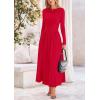 imagePRETTYGARDEN Womens Spring Casual Long Sleeve Maxi Dresses Crewneck Ruched A Line Flowy Elegant Modest Going Out DressRed