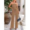 imagePRETTYGARDEN Womens Summer Outfits 2 Piece Sets Casual Ribbed Knit Crop Tube Top Wide Leg Pants Spring Matching Lounge SetCamel
