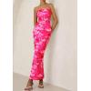 imagePRETTYGARDEN Womens Summer Printed Tube Maxi Dress Strapless Bodycon Sleeveless Night Out Long DressesPink Floral