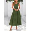 imagePRETTYGARDEN Womens Summer Square Neck Maxi Dresses Cap Sleeve Eyelet Smocked Tiered A Line Flowy Long Dress with PocketsArmy Green