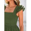 imagePRETTYGARDEN Womens Summer Square Neck Maxi Dresses Cap Sleeve Eyelet Smocked Tiered A Line Flowy Long Dress with PocketsArmy Green
