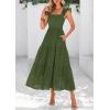 imagePRETTYGARDEN Womens Summer Square Neck Maxi Dresses Cap Sleeve Eyelet Smocked Tiered A Line Flowy Long Dress with PocketsArmy Green