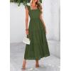 imagePRETTYGARDEN Womens Summer Square Neck Maxi Dresses Cap Sleeve Eyelet Smocked Tiered A Line Flowy Long Dress with PocketsArmy Green
