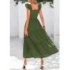 imagePRETTYGARDEN Womens Summer Square Neck Maxi Dresses Cap Sleeve Eyelet Smocked Tiered A Line Flowy Long Dress with PocketsArmy Green