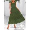 imagePRETTYGARDEN Womens Summer Square Neck Maxi Dresses Cap Sleeve Eyelet Smocked Tiered A Line Flowy Long Dress with PocketsArmy Green