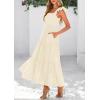 imagePRETTYGARDEN Womens Summer Square Neck Maxi Dresses Cap Sleeve Eyelet Smocked Tiered A Line Flowy Long Dress with PocketsBeige