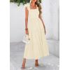 imagePRETTYGARDEN Womens Summer Square Neck Maxi Dresses Cap Sleeve Eyelet Smocked Tiered A Line Flowy Long Dress with PocketsBeige