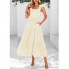 imagePRETTYGARDEN Womens Summer Square Neck Maxi Dresses Cap Sleeve Eyelet Smocked Tiered A Line Flowy Long Dress with PocketsBeige