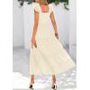 imagePRETTYGARDEN Womens Summer Square Neck Maxi Dresses Cap Sleeve Eyelet Smocked Tiered A Line Flowy Long Dress with PocketsBeige