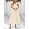 imagePRETTYGARDEN Womens Summer Square Neck Maxi Dresses Cap Sleeve Eyelet Smocked Tiered A Line Flowy Long Dress with PocketsBeige