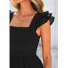 imagePRETTYGARDEN Womens Summer Square Neck Maxi Dresses Cap Sleeve Eyelet Smocked Tiered A Line Flowy Long Dress with PocketsBlack