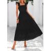 imagePRETTYGARDEN Womens Summer Square Neck Maxi Dresses Cap Sleeve Eyelet Smocked Tiered A Line Flowy Long Dress with PocketsBlack