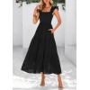imagePRETTYGARDEN Womens Summer Square Neck Maxi Dresses Cap Sleeve Eyelet Smocked Tiered A Line Flowy Long Dress with PocketsBlack