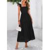 imagePRETTYGARDEN Womens Summer Square Neck Maxi Dresses Cap Sleeve Eyelet Smocked Tiered A Line Flowy Long Dress with PocketsBlack