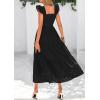 imagePRETTYGARDEN Womens Summer Square Neck Maxi Dresses Cap Sleeve Eyelet Smocked Tiered A Line Flowy Long Dress with PocketsBlack