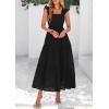 imagePRETTYGARDEN Womens Summer Square Neck Maxi Dresses Cap Sleeve Eyelet Smocked Tiered A Line Flowy Long Dress with PocketsBlack